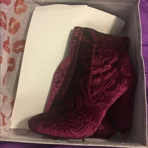 Velvet embossed knee high boots